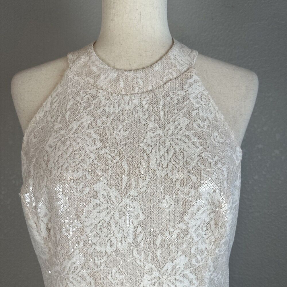 Dress The Population Cassie Halter Midi Dress Size XL White Floral Lace Sequin - Picture 2 of 9